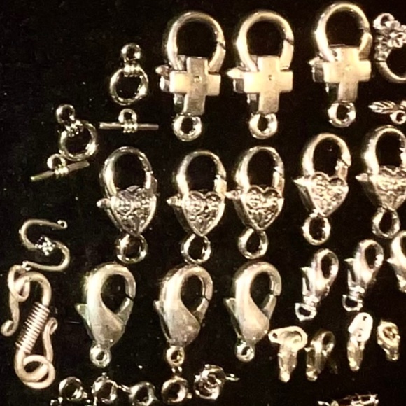 38 items,33 Silver & Silver Plated Jewelry Clasps/5 Silver Plated 18” Curb Chain - Picture 3 of 5